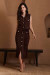 Buy_Label Deepika Nagpal_Brown Crepe Collared Juliana Co-ord Set _at_Aza_Fashions