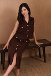 Buy_Label Deepika Nagpal_Brown Crepe Collared Juliana Co-ord Set 