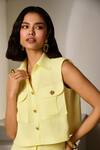 Label Deepika Nagpal_Yellow Crepe Collared Butter Juliana Co-ord Set _Online_at_Aza_Fashions