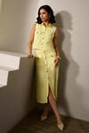 Buy_Label Deepika Nagpal_Yellow Crepe Collared Butter Juliana Co-ord Set _Online_at_Aza_Fashions