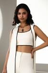 Label Deepika Nagpal_Ivory Crepe High , Round Arya Co-ord Set _Online_at_Aza_Fashions