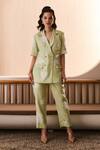 Buy_Label Deepika Nagpal_Green Cotton, Linen Embroidery Matcha Co-ord Set _at_Aza_Fashions