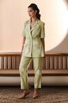 Shop_Label Deepika Nagpal_Green Cotton, Linen Embroidery Matcha Co-ord Set _Online_at_Aza_Fashions