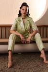 Buy_Label Deepika Nagpal_Green Cotton, Linen Embroidery Matcha Co-ord Set 