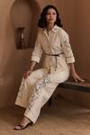 Buy_Label Deepika Nagpal_Beige Cotton, Linen Embroidery Collared Beatrice Co-ord Set _Online_at_Aza_Fashions