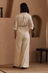 Shop_Label Deepika Nagpal_Beige Cotton, Linen Embroidery Collared Beatrice Co-ord Set _at_Aza_Fashions