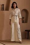 Buy_Label Deepika Nagpal_Beige Cotton, Linen Embroidery Collared Beatrice Co-ord Set _at_Aza_Fashions