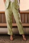 Buy_Label Deepika Nagpal_Green Cotton, Linen Embroidery Collared Emiliana Co-ord Set _Online_at_Aza_Fashions