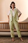 Shop_Label Deepika Nagpal_Green Cotton, Linen Embroidery Collared Emiliana Co-ord Set _Online_at_Aza_Fashions