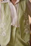 Label Deepika Nagpal_Green Cotton, Linen Embroidery Collared Emiliana Co-ord Set _at_Aza_Fashions