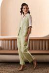 Buy_Label Deepika Nagpal_Green Cotton, Linen Embroidery Collared Emiliana Co-ord Set 