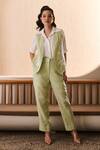 Shop_Label Deepika Nagpal_Green Cotton, Linen Embroidery Collared Emiliana Co-ord Set 