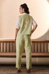 Shop_Label Deepika Nagpal_Green Cotton, Linen Embroidery Collared Emiliana Co-ord Set _at_Aza_Fashions