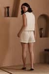 Shop_Label Deepika Nagpal_Beige Cotton, Linen V-neck Embroidered Cecilia Co-ord Set _at_Aza_Fashions