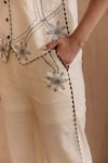 Buy_Label Deepika Nagpal_Beige Cotton, Linen Embroidery V-neck Niva Co-ord Set _Online_at_Aza_Fashions
