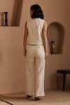 Shop_Label Deepika Nagpal_Beige Cotton, Linen Embroidery V-neck Niva Co-ord Set _at_Aza_Fashions