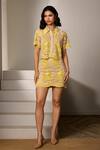 Buy_Label Deepika Nagpal_Yellow Mesh Embroidery Collared Chloe Co-ord Set _at_Aza_Fashions