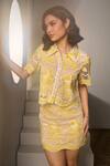 Label Deepika Nagpal_Yellow Mesh Embroidery Collared Chloe Co-ord Set _at_Aza_Fashions