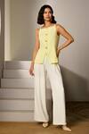 Label Deepika Nagpal_Yellow Crepe Round Neck Esme Co-ord Set _at_Aza_Fashions