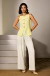 Buy_Label Deepika Nagpal_Yellow Crepe Round Neck Esme Co-ord Set _at_Aza_Fashions