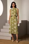 Label Deepika Nagpal_Green Mesh Embroidery Round Neck Kaia Co-ord Set _Online_at_Aza_Fashions