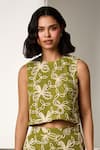 Label Deepika Nagpal_Green Mesh Embroidery Crew Neck Pine Noa Co-ord Set _Online_at_Aza_Fashions