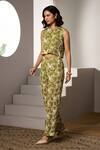 Buy_Label Deepika Nagpal_Green Mesh Embroidery Crew Neck Pine Noa Co-ord Set _Online_at_Aza_Fashions