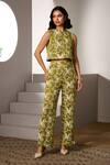 Buy_Label Deepika Nagpal_Green Mesh Embroidery Crew Neck Pine Noa Co-ord Set _at_Aza_Fashions