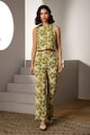 Shop_Label Deepika Nagpal_Green Mesh Embroidery Crew Neck Pine Noa Co-ord Set _Online_at_Aza_Fashions