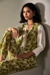 Label Deepika Nagpal_Green Mesh Embroidery V-neck Lumi Co-ord Set  _Online_at_Aza_Fashions