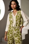 Label Deepika Nagpal_Green Mesh Embroidery V-neck Lumi Co-ord Set  _at_Aza_Fashions
