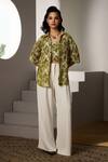 Buy_Label Deepika Nagpal_Green Mesh Embroidery Round Neck Elin Co-ord Set _at_Aza_Fashions