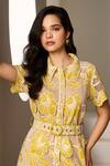Shop_Label Deepika Nagpal_Yellow Mesh Embroidery Collared Mylo Dress Set  _at_Aza_Fashions