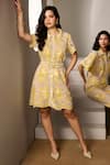 Buy_Label Deepika Nagpal_Yellow Mesh Embroidery Collared Mylo Dress Set  _at_Aza_Fashions
