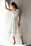Buy_Label Deepika Nagpal_Ivory Crepe Collared Elowen Dress With Belt _Online_at_Aza_Fashions