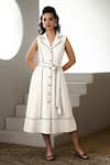 Buy_Label Deepika Nagpal_Ivory Crepe Collared Elowen Dress With Belt _at_Aza_Fashions