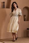 Shop_Label Deepika Nagpal_Beige Cotton, Linen Embroidery V-neck Delphine Dress  _Online_at_Aza_Fashions