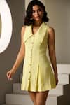 Label Deepika Nagpal_Yellow Crepe Collared Amaris Dress  _Online_at_Aza_Fashions