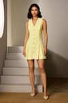 Buy_Label Deepika Nagpal_Yellow Crepe Collared Amaris Dress  _at_Aza_Fashions