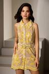 Buy_Label Deepika Nagpal_Yellow Mesh Embroidery Collared Floral Jumpsuit With Belt _Online_at_Aza_Fashions