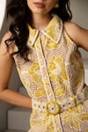 Shop_Label Deepika Nagpal_Yellow Mesh Embroidery Collared Floral Jumpsuit With Belt _Online_at_Aza_Fashions