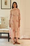 Buy_Vaayu_Peach Muslin, Cotton Embroidery, Lace, Tassels Magnolia Applique Kurta Set _at_Aza_Fashions