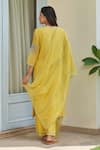 Shop_Vaayu_Yellow Muslin, Cotton Embroidery Keyhole Neck Daffodil Applique Kurta Set _at_Aza_Fashions