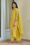 Vaayu_Yellow Muslin, Cotton Embroidery Keyhole Neck Daffodil Applique Kurta Set _Online_at_Aza_Fashions