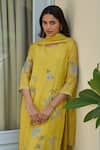 Buy_Vaayu_Yellow Muslin, Cotton Embroidery Keyhole Neck Daffodil Applique Kurta Set _Online_at_Aza_Fashions