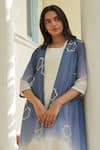 Vaayu_Blue Muslin, Cotton Embroidery Open , Round Ocean Jacket With Dress _Online_at_Aza_Fashions