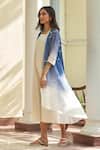 Buy_Vaayu_Blue Muslin, Cotton Embroidery Open , Round Ocean Jacket With Dress _Online_at_Aza_Fashions