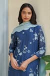 Shop_Vaayu_Blue Muslin, Cotton Embroidery Round Neck Ocean Applique Kurta Set _Online_at_Aza_Fashions