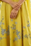 Vaayu_Yellow Muslin, Cotton Embroidery, Applique Round Neck Daffodil Anarkali Set _Online_at_Aza_Fashions