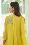Shop_Vaayu_Yellow Muslin, Cotton Embroidery, Applique Round Neck Daffodil Anarkali Set _Online_at_Aza_Fashions